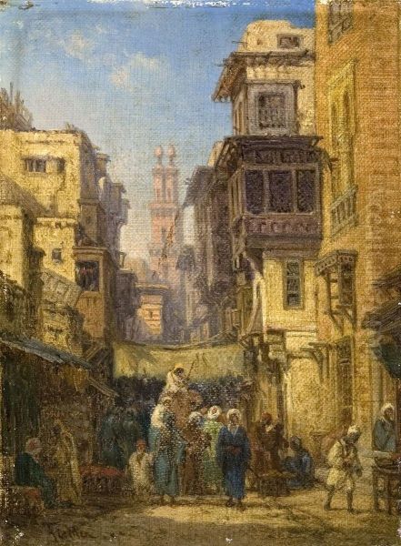 Belebte Strasse In Kairo Oil Painting by Bernard Fiedler