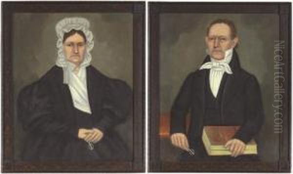 A Pair Of Portraits Of Esther Baker Gillett And Jonathan Gillett Oil Painting by Erastus Salisbury Field