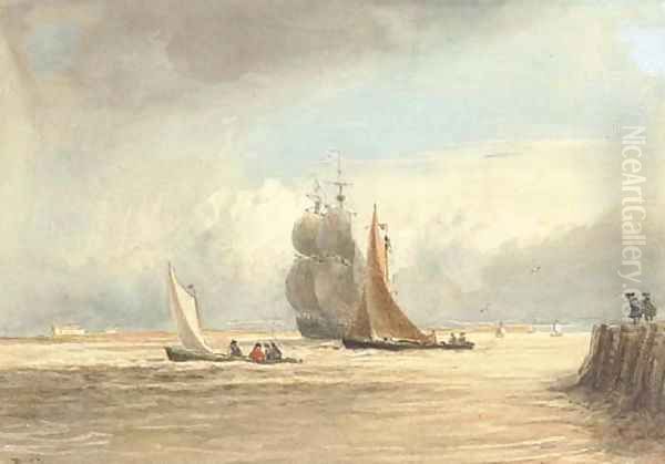 Shipping off Gravesend Oil Painting by David Cox