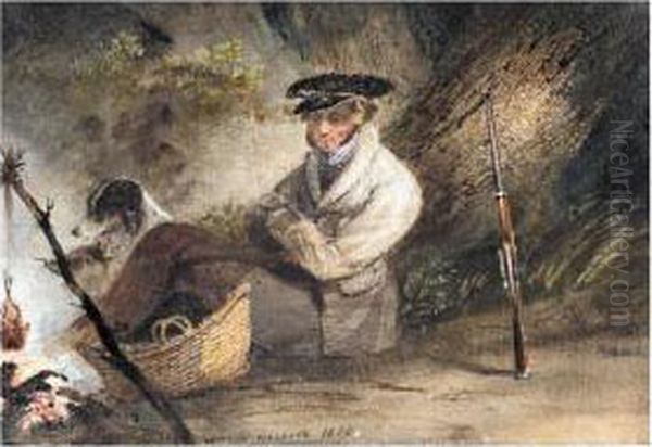 A Hunter With His Dogs Oil Painting by Newton Fielding