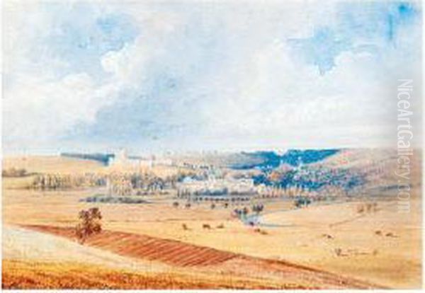 Chateau And Village Of Angiers Near Dieppe Oil Painting by Newton Fielding