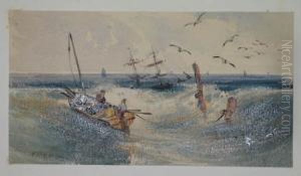 Barque Et Bateau Sur Une Mer Agitee Oil Painting by Newton Fielding