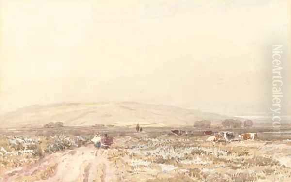 Travellers on a moorland track Oil Painting by David Cox