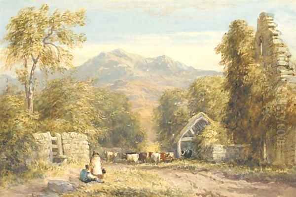 View from Kymmer Abbey, North Wales Oil Painting by David Cox