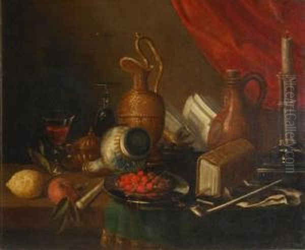 Natura Morta Con Frutta, Libro Evasellame Oil Painting by Francesco (Il Maltese) Fieravino