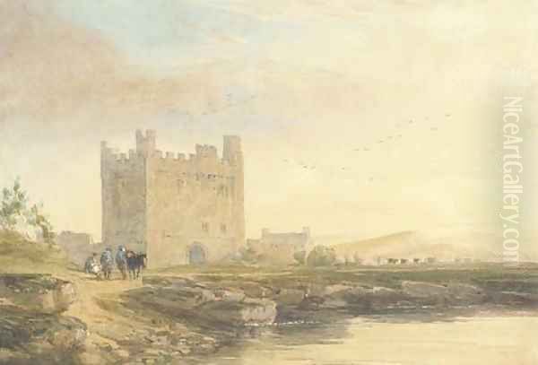 An Old Border Castle Oil Painting by David Cox