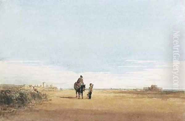 Figures on a beach near Rye, Sussex Oil Painting by David Cox