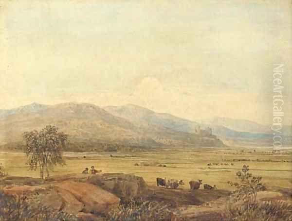 Harlech Castle, with Morfa Harlech in the foreground, North Wales Oil Painting by David Cox