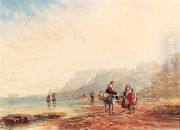 The beach near Calais, Fort Rouge in the distance, France Oil Painting by David Cox