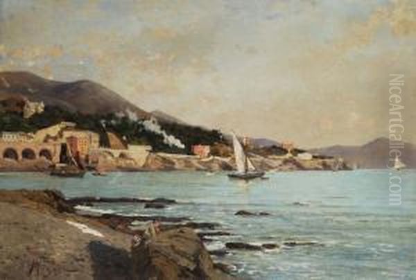 Da Genova A Nervi Oil Painting by Andrea Figari