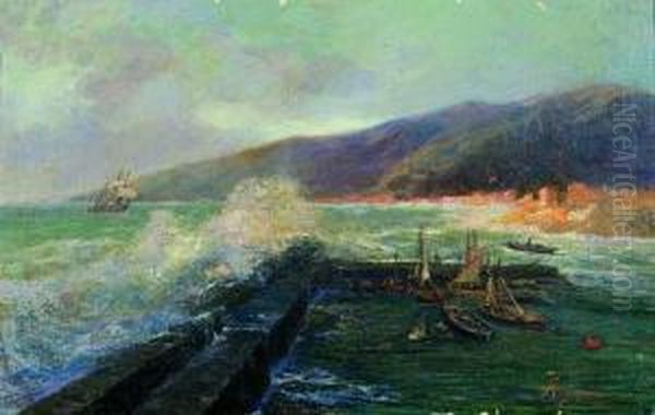 Mareggiata A Camogli Oil Painting by Andrea Figari