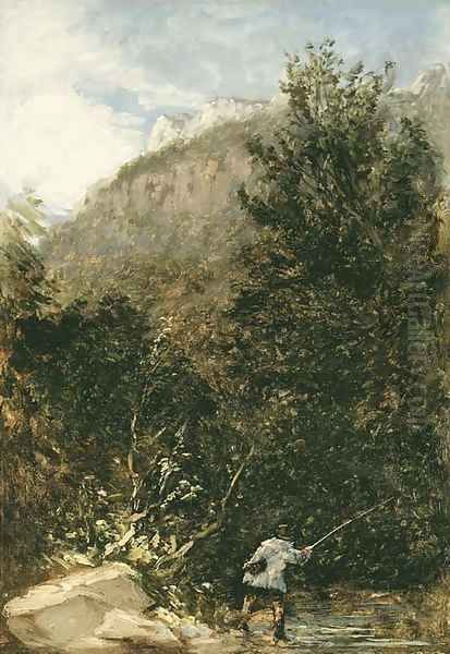 An angler on the river Llugwy, Bettws-y-Coed Oil Painting by David Cox