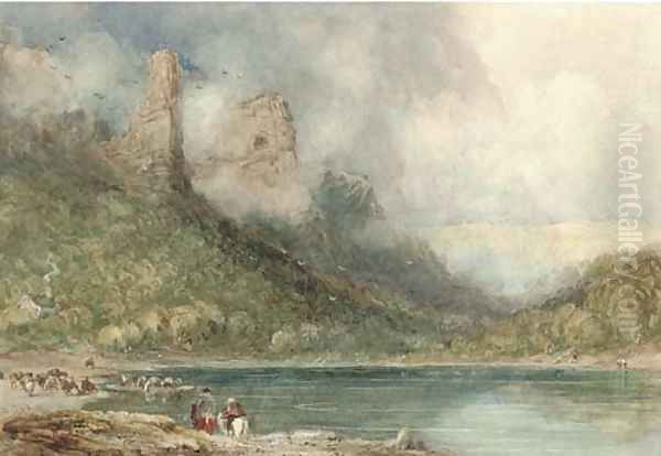 Ferry on the Wye at Longstone, Derbyshire Oil Painting by David Cox