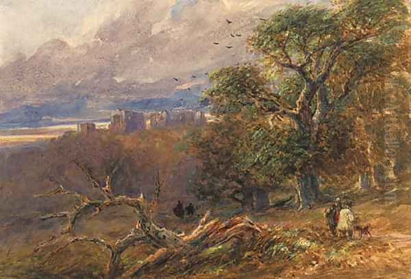 Hardwick Hall, Derbyshire at evening Oil Painting by David Cox