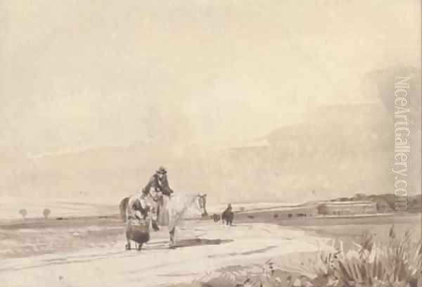 Travellers on a road Oil Painting by David Cox