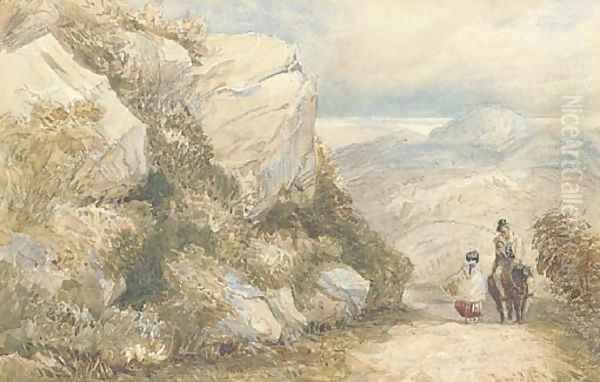 Travellers on a road, North Wales Oil Painting by David Cox