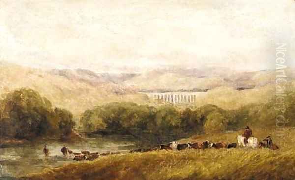 Watering the herd, North Wales Oil Painting by David Cox