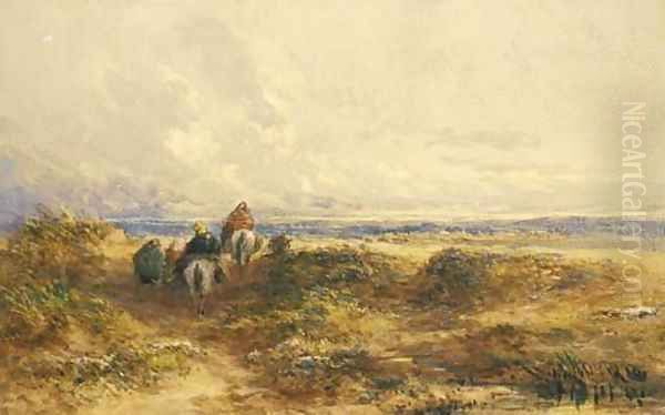 Figures on horseback among the sand dunes Oil Painting by David Cox