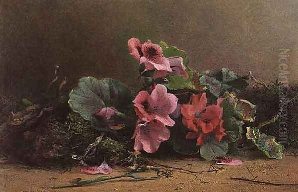 A Study of Geraniums Oil Painting by Hector Caffieri