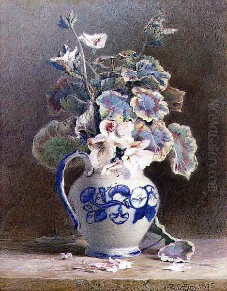 Geraniums in a China Jug, 1875 Oil Painting by Hector Caffieri