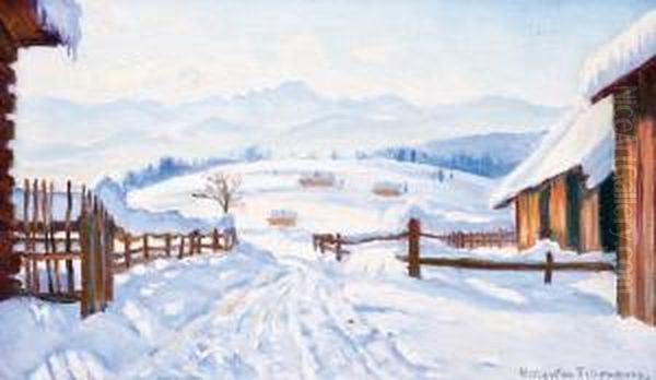 Zima Na Podhalu Oil Painting by Mieczyslaw Filipkiewicz