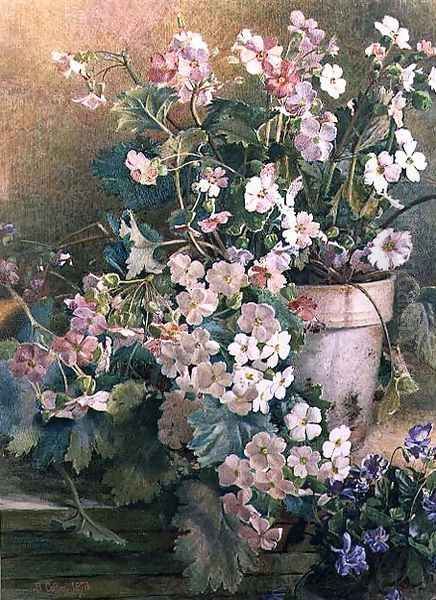 Study of Primroses, 1873 Oil Painting by Hector Caffieri