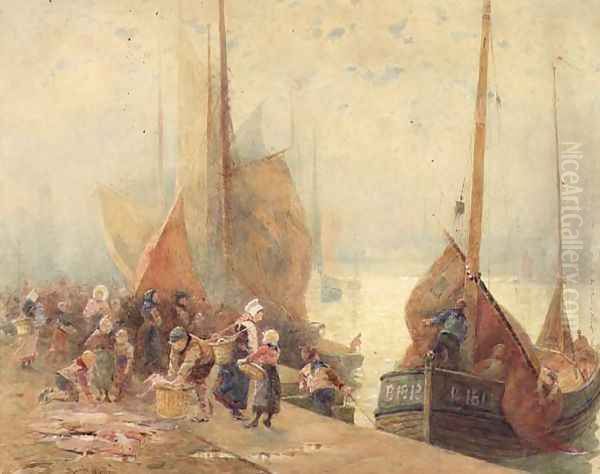 Unloading the Catch Oil Painting by Hector Caffieri