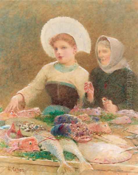 The Fish Stall Oil Painting by Hector Caffieri