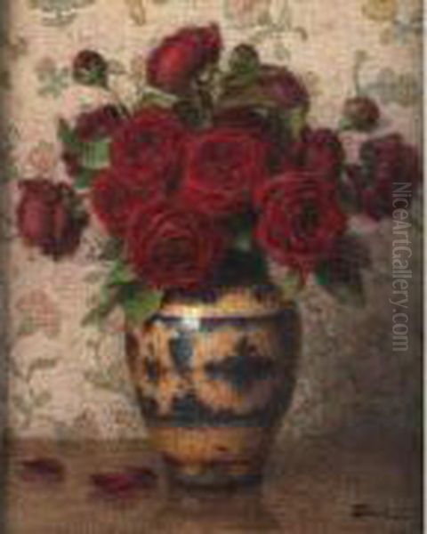 Bouquet De Roses Rouges. Oil Painting by Ernest Filliard