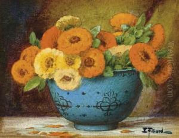 Un Vase De Zinnias; Et Un Vase De Pensees Oil Painting by Ernest Filliard