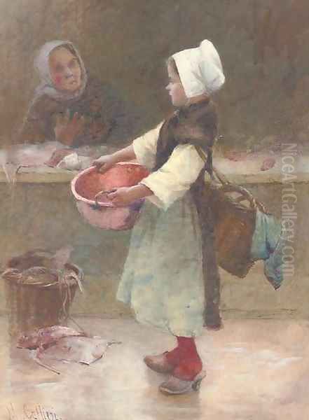 The young Breton fishergirl Oil Painting by Hector Caffieri