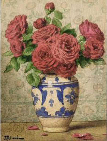 Roses In A Jar Oil Painting by Ernest Filliard