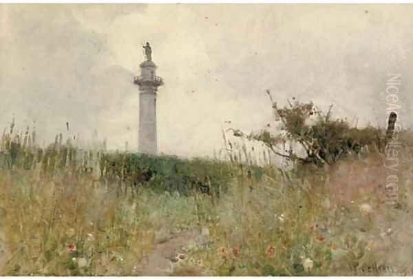 Napoleon's Column from the fields leading to Wimereux Oil Painting by Hector Caffieri