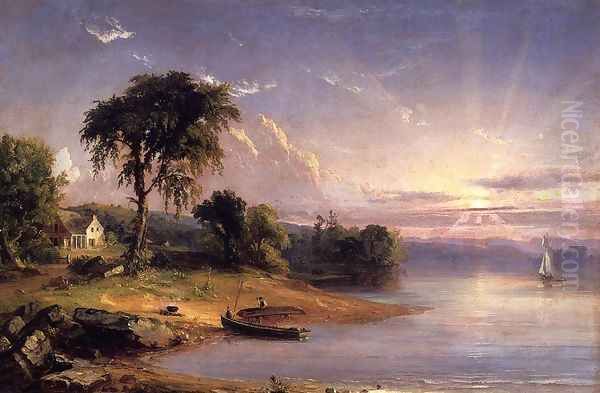 Boat Caulking on Greenwood Lake Oil Painting by Jasper Francis Cropsey