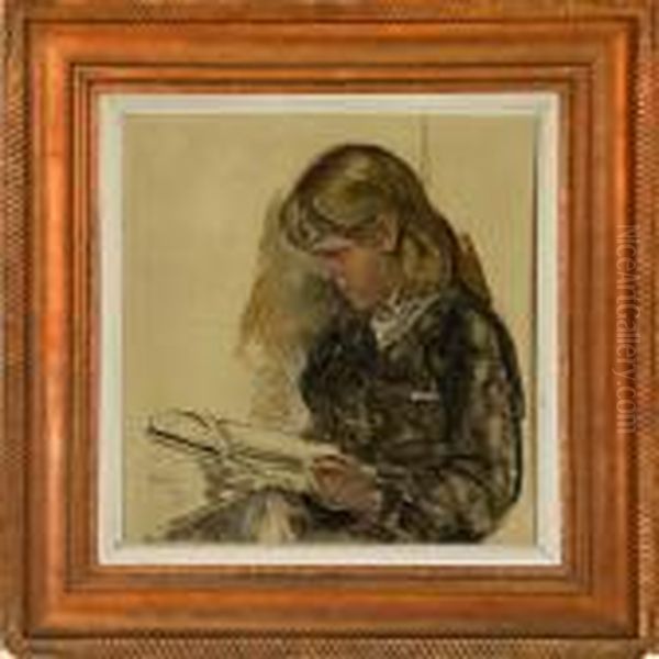 Girl Reading A Book Oil Painting by Ludvig Find