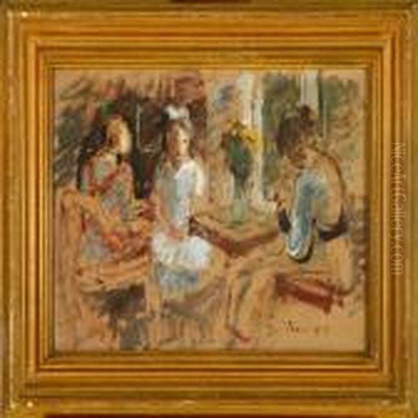 Interior With Three Girls Oil Painting by Ludvig Find