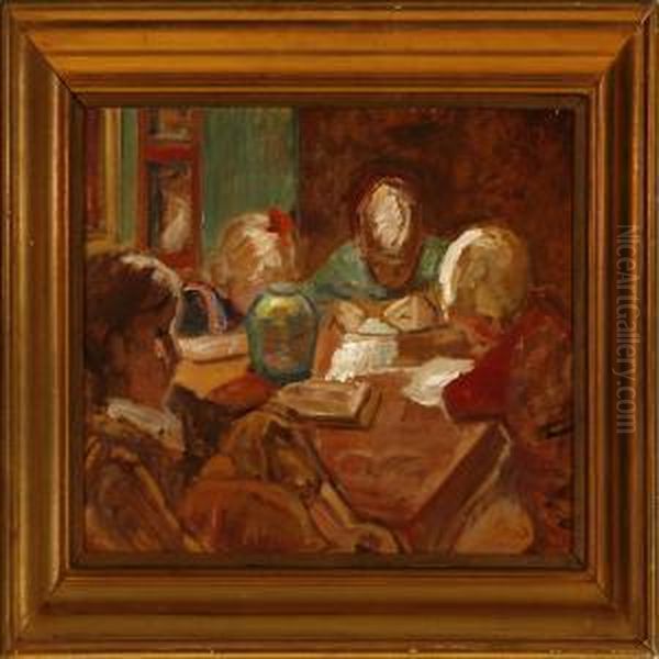 Reading Children Oil Painting by Ludvig Find