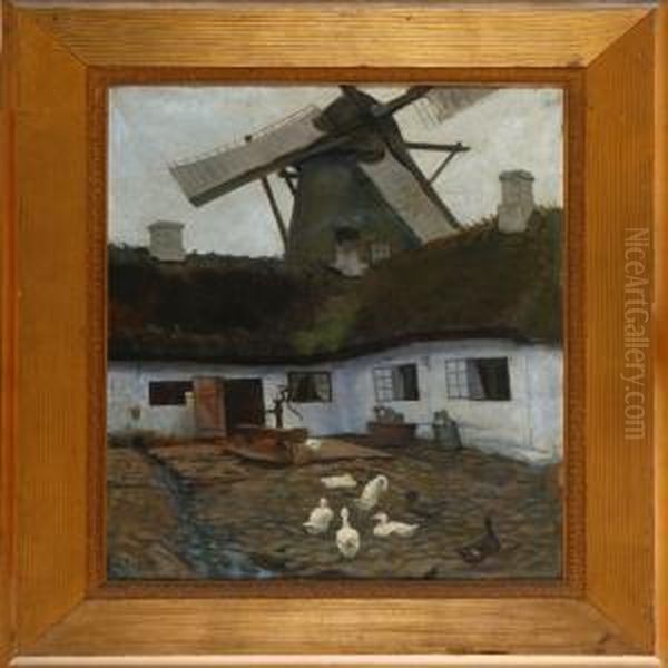 A Farm With Windmill Oil Painting by Ludvig Find