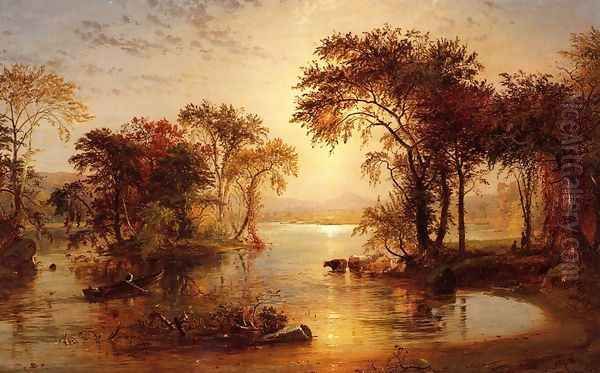 Autumn on thw Susquehanna Oil Painting by Jasper Francis Cropsey