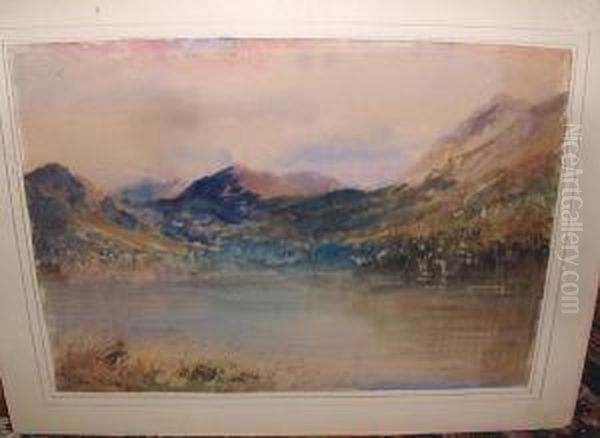 Mountainous Lake Scene Oil Painting by Herbert John Finn