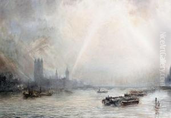 The Searchlights Find A Zeppelin Oil Painting by Herbert John Finn