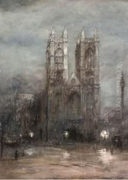 Westminster After A Rainstorm Oil Painting by Herbert John Finn