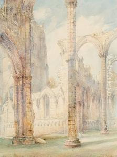 View Of A Ruined Abbey, With Another Similar By The Same Hand Oil Painting by Herbert John Finn