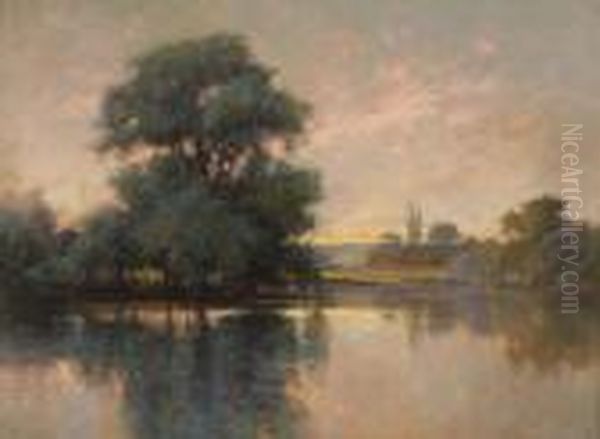 A River At Sunset Oil Painting by John Finnie