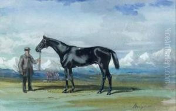 Mignon, Cheval Bai Brun En Main Oil Painting by Jules, Baron Finot