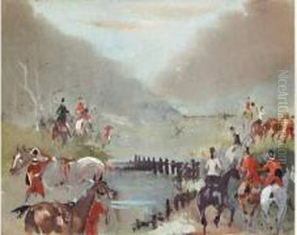 Scene De Chasse A Courre, L'equipage De Valencay. Oil Painting by Jules, Baron Finot