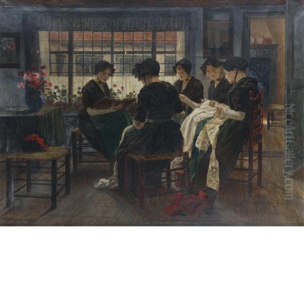 Sewing Circle Oil Painting by Walther Firle