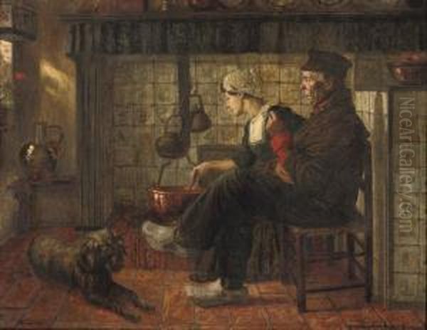 Preparing Dinner Oil Painting by Walther Firle