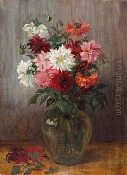 Bunter Chrysanthemenstraus In Glasvase Oil Painting by Walther Firle