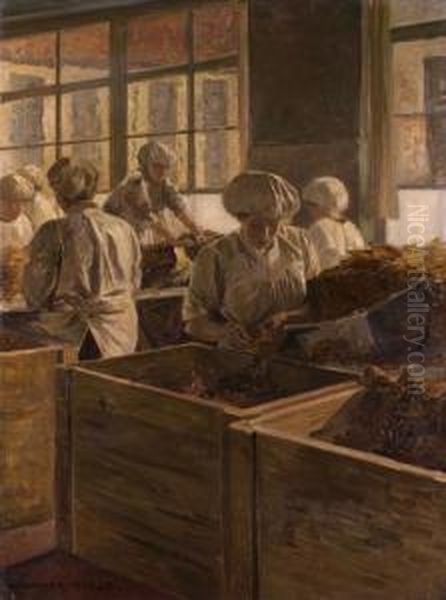 Arbeiterinnen In Einem Lebensmittelbetrieb Oil Painting by Walther Firle